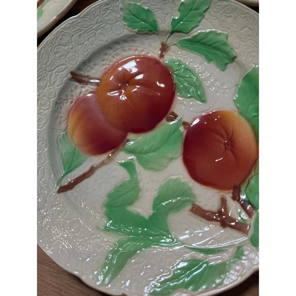 St. Clement Vintage Majolica Fruit Plates Set of 3 Made in France AS IS 1920s